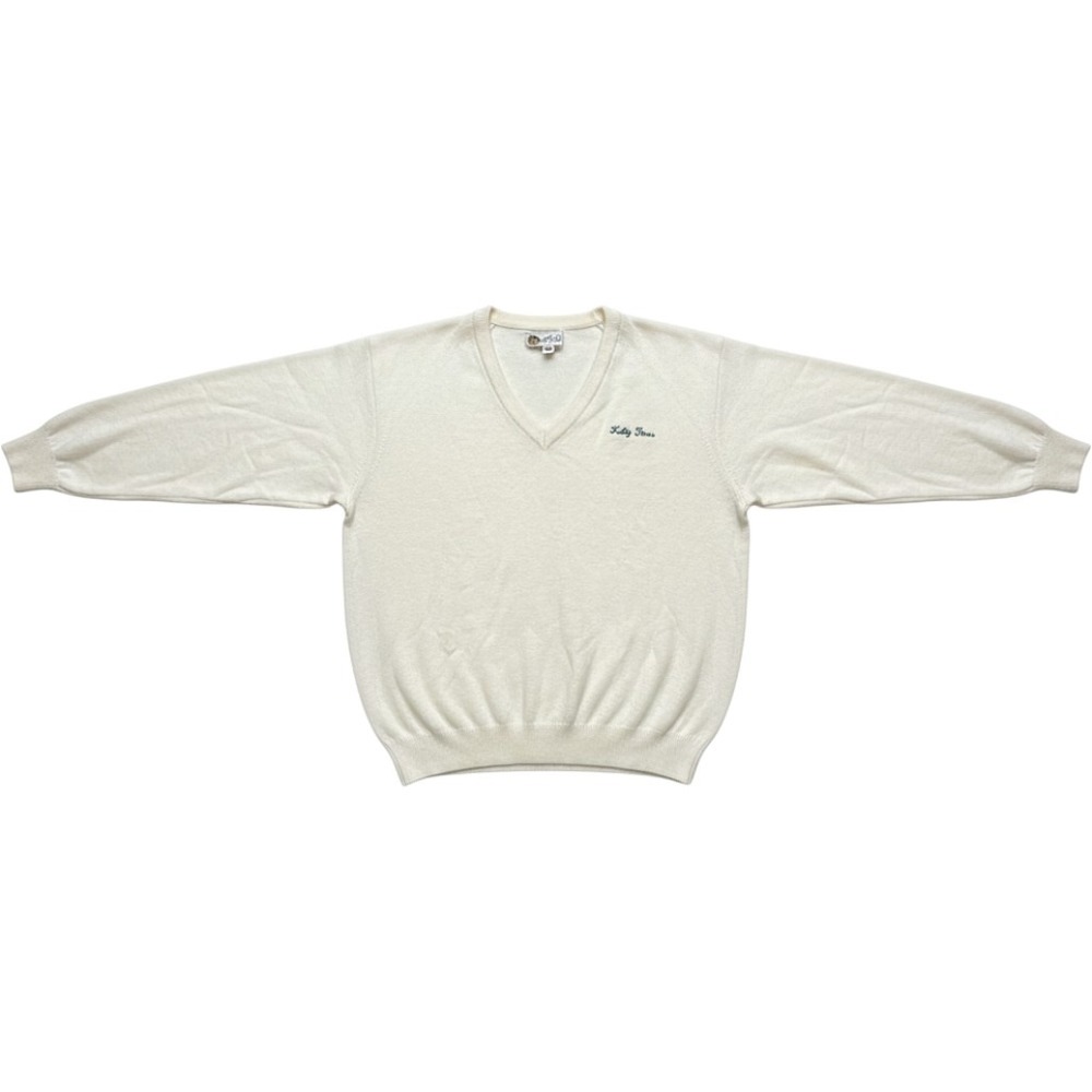 Vintage Aureus V-Neck Sweater Cream Kelly Tires Embroidery XL Mens